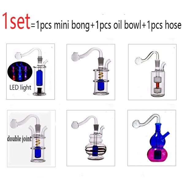 Queimador de óleo bong cachimbo de água narguilé inline matriz perc Grosso Pyrex fumar cachimbo de água LED bongos de luz com tigela de óleo masculino de 10mm e mangueira LL