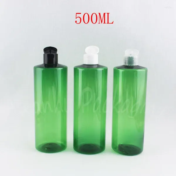 Garrafas de armazenamento 500 ml de garrafa de plástico verde Tampa superior Tampa superior de 500cc Shampoo de recipiente de cosmético vazio