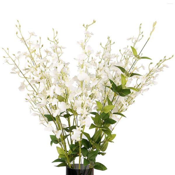 Dekorative Blumen 5 Gabeln weiß gelbe künstliche Blumendekoration gefälschte Orchideenzweige Plastikschnitte Simulationsbouquet Wohnkultur