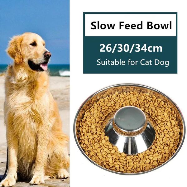 Use tigela de alimentação lenta para cães, panelas de alimentação inoxidável para filhotes, antiasfixia, alimentador saudável para animais de estimação, pratos duráveis para cães pequenos/médios/grandes