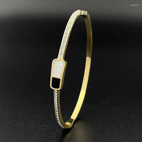 Bangle moda aço inoxidável C Abertura da bracelete masculina Manguete preto e branco com casas de casal de mulheres