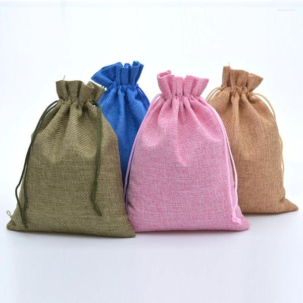 Einkaufstaschen Jute Burlap Draw String für Süßigkeiten handgefertigte Seife 15x20cm Schmuckverpackung Hochzeit bevorzugt Bag Leinenbeutel 50pcs