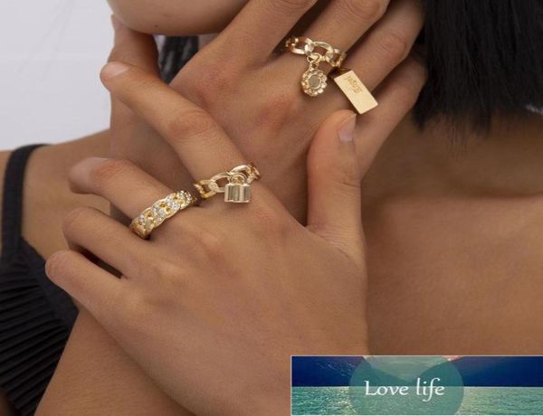 Boho iced out anéis de casamento feminino punk vintage geometria amor bloqueio flor pingente moda anel bijoux jóias fábrica pri5691149