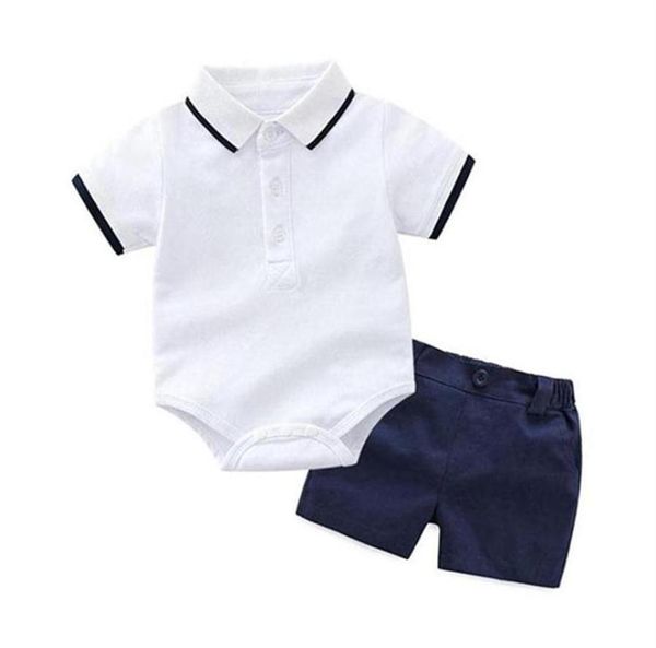 Recém -nascidos Baby Cotton Algodão Verão Roupa Braneca Conjunto 0 1 2 3 Anos Mumpsuit Solid Tshirt Macicless Shorts Roupfits Clothing2007400485