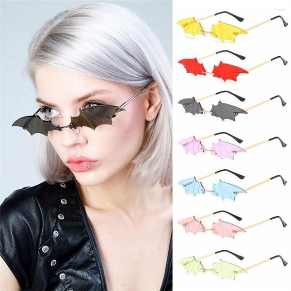 Óculos de sol cosplay óculos óculos de sol armação de metal sem aro magro mulheres bat shape284s