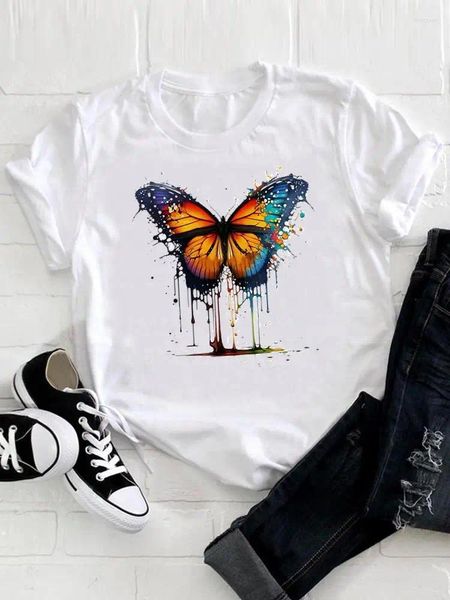 Magliette da donna farfalla love watercolor tendenza manica corta donna o-collo o scollo abbigliamento da donna stampato casual top t-shirt grafico