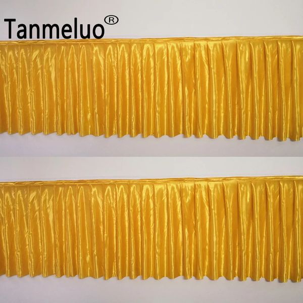 Tanmeluo saias de mesa douradas para aniversários, eventos, festa de casamento, banquete, palco, decoração de pano 231225