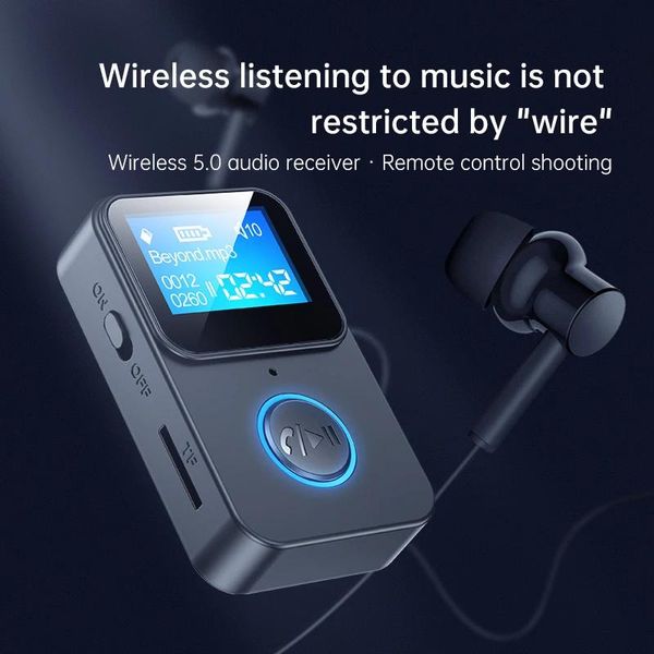 Conectores Bluetooth 5.0 Receptor de Áudio Display Lcd Cartão Tf Mp3 Player 3.5mm Aux Adaptador de Música Estéreo Sem Fio para Fone de Ouvido de Alto-falante de Carro