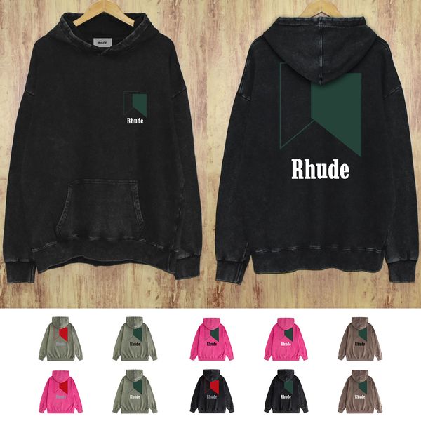 Rhude Black Sweatshirt Hoodie Sweater Uzun Kollu Black Mens Street Sıradan Pamuk Siyah Hip Hop Jumper Sıradan Ceket S-XXL