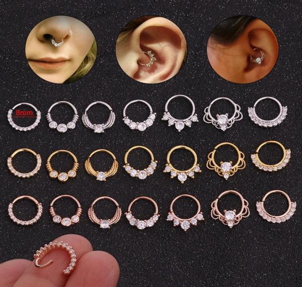 Claro zircão nariz anel criativo micro conjunto nariz prego redondo orelha osso corpo piercing jóias 20g anel de septo inteiro cobre cz gem1929912