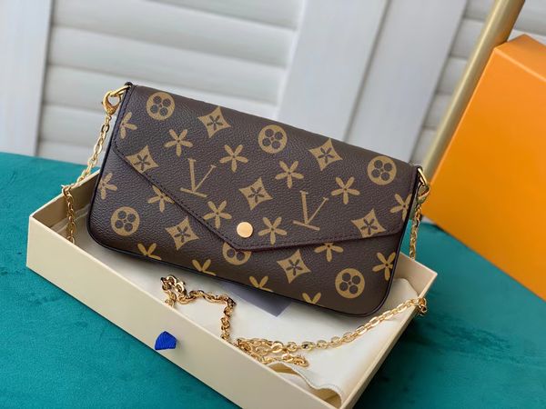 Luxurys tasarımcıları moda pochette felicie debriyaj çantaları omuz çapraz gövde kılıfları gerçek deri parça seti kadınlar erkekler seyahat cüzdan zarf zinciri el çantası