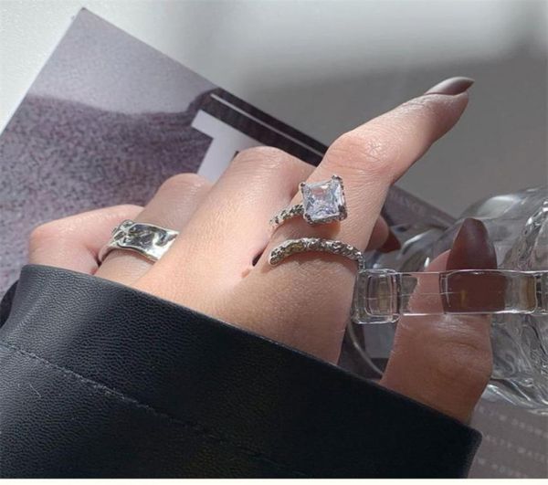 Ins nicho simples lava glaciar zircão anel irregular feminino estilo frio design luz luxo moda índice dedo jóias 9359667