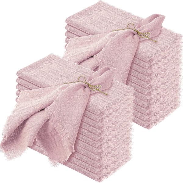 24 pçs 32x32cm atacado rosa gaze algodão guardanapo reutilizável toalha de chá festa de casamento decoração de mesa de natal retro rebarbas guardanapos 231225