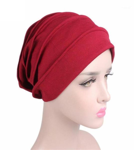 Mulheres índia chapéu muçulmano plissado câncer quimio chapéu gorro cachecol turbante cabeça envoltório boné casual mistura de algodão confortável macio material18546154