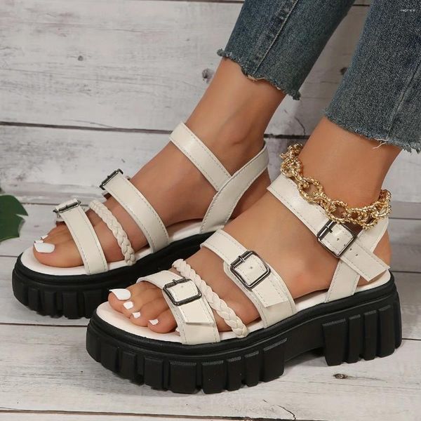 Sandals feminina Moda feminina Plataforma trançada Summer Casual Buckle Strap Sapatos de caminhada confortáveis