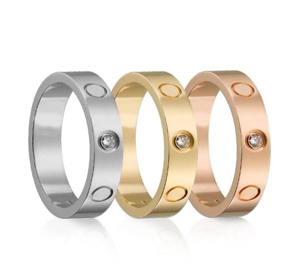 Mens Diamond Wedding Ringtitanium Steel Designer Silver Band Ring per uomini e donne Gioielli in oro rosa per amanti Coppia Woman8589925