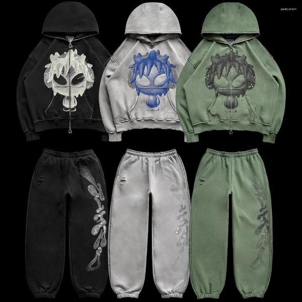 Женские толстовки 2000-х годов в стиле готики Y2K со стразами и мультяшной графикой, корейская куртка на молнии, гранж, хип-хоп, топ с длинными рукавами, толстовка, верхняя одежда