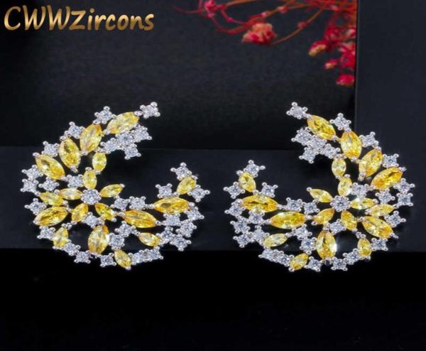 Уникальный элегантный дизайн, серебряный цвет, большой лист, цветок, желтый топаз, кристаллические серьги-капли для женщин, модные украшения CZ621 2107149491903030649