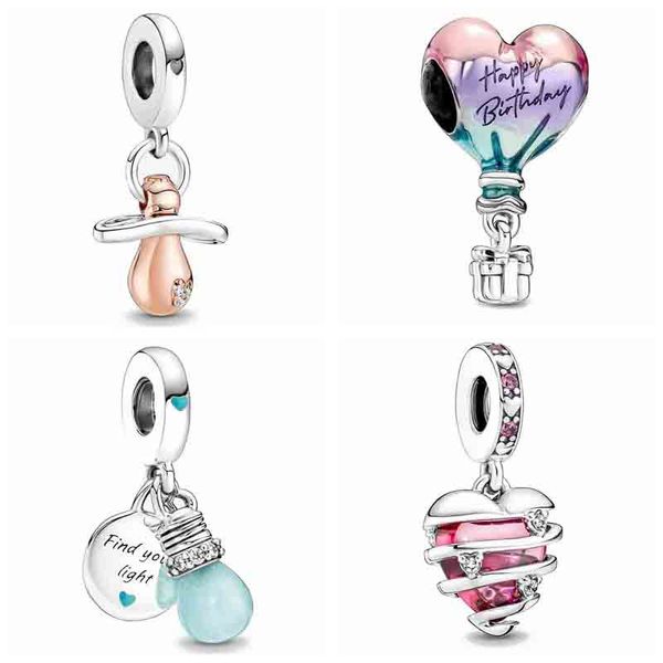 925 Sterling in argento penzolante Glow-in-the-dark lampadina doppia ciuccio baby ciuccio per taglio fai-da-te Fit Pando Charms Accessori per gioielli fai-da-te bracciale