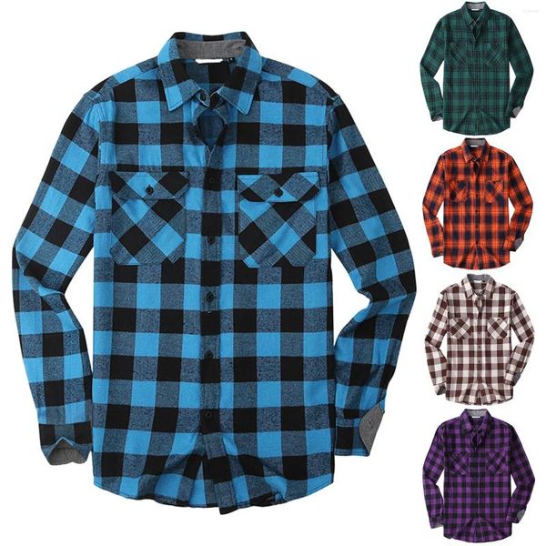 Herren -T -Shirts Plaid -Hemd Flanell gebürstet warmes lässiges koreanisches Modekunst 3D Digital Print Ethnic