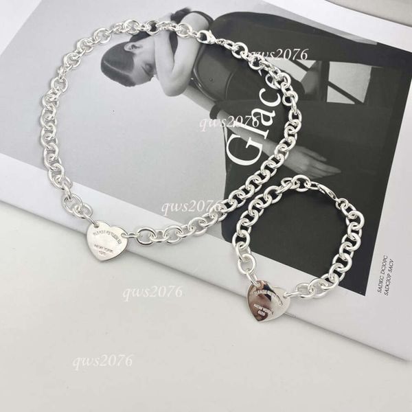 Collana a cuore Tiffaxxx Ciondolo amore Collana ad incastro spessa Collana a colletto Bracciale in argento puro Semplice Moda Versatile