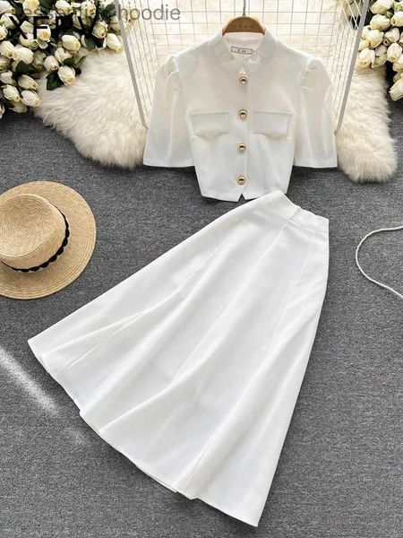 Платье с двумя частями XFPV 2023 Новая осенняя летняя модная темпераментная темпераментная костюм для женского одиночного шорт -сана для салон