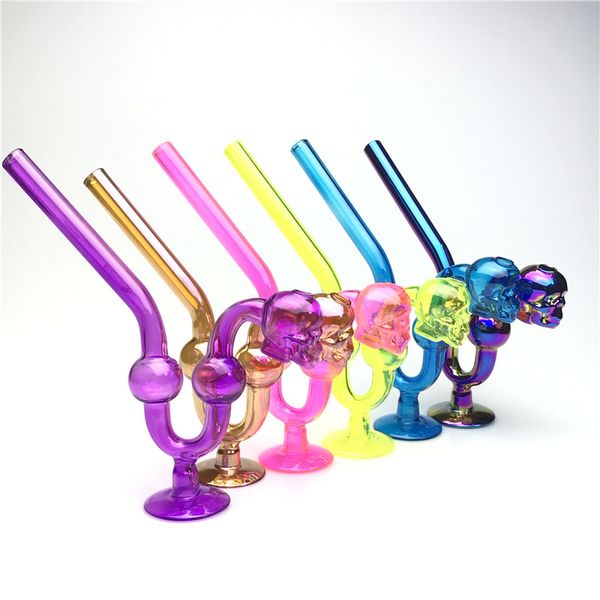 Bongo de queimador de óleo de vidro colorido de 6 polegadas com tigelas de crânio de pirex grosso de pirex snakelike u forma queimador de óleo fumando bonges de água manual tubos grandes