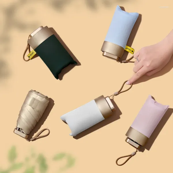 Ombrellas creativo piccolo ombrello tascabile da 14 cm mini oro oro a sei/cinque volte la borsa a prova UV compatta sole regenschirm