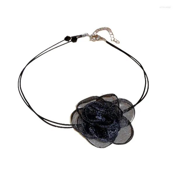 Ketten Big Rose Blume Halskette Gothic Black Net für verstellbare Seilschlangen Y2K Party Gunst Frauen