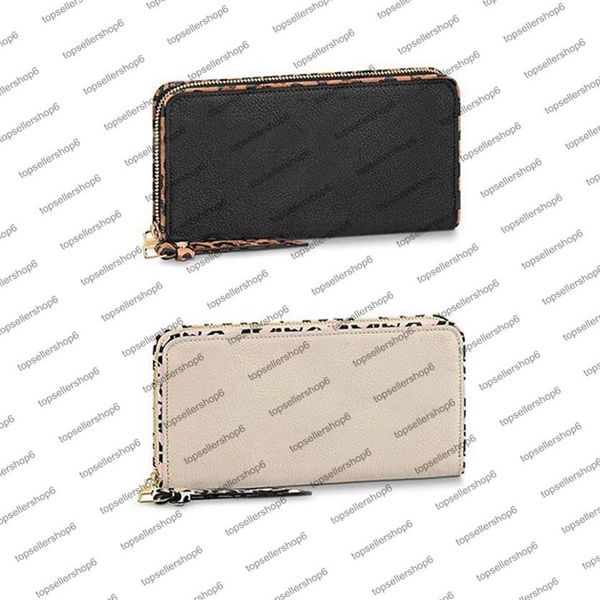 M80680 Designer Zippy Wallet Canvas em relevo, homens de couro de couro de couro de carne de gado selvagem no coração de leopardo-estampa de caixa de caixa de caixa de leope