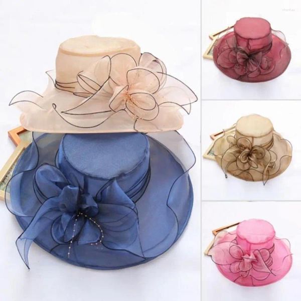 BERETS SUN HAT ELEGANTE WIM BRIM CAP FASTO DONNE 2023 EST Summer Hoilday Lady Flower Wedding Tea Party Travel