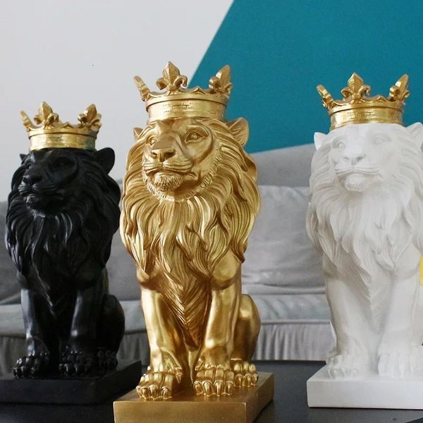 Reçine Aslan Heykeli Crown Lions Heykel Hayvan Figürin Özet Dekürü Ev Dekoru İskandinav Model Masa Süsleri 231225