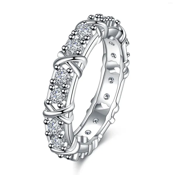 Кластерные кольца Nareyo 925 серебряный серебряный серебряный кросс xo кольцо платиновое покрытие имитационное имитация Diamond Roman Roman