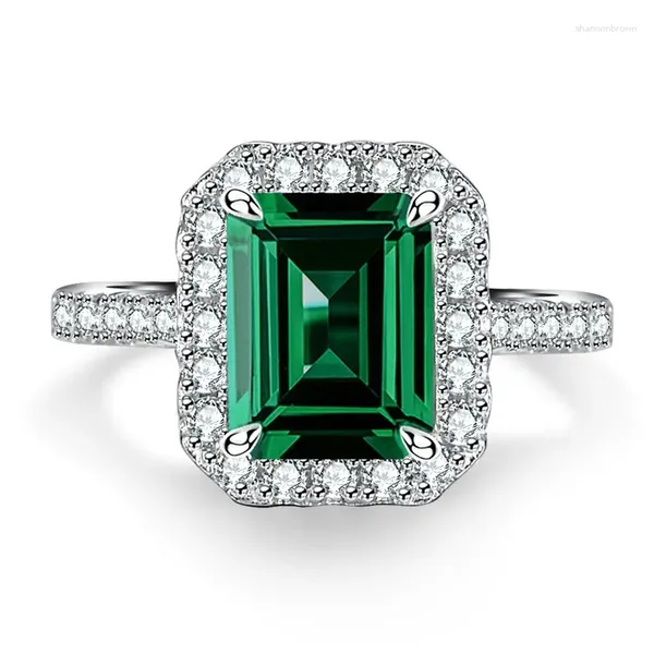 Anelli a grappolo 2023 S925 Anello in argento sterling 3 Emerald tagliato ad alto diamante in carbonio europeo e americano