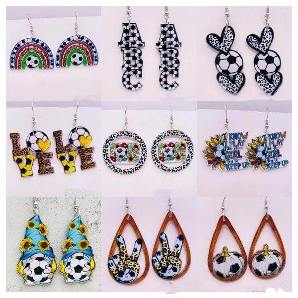 Brincos de balanço todo o futebol acrílico para mulheres girassol e leopardo amor redondo geométrico Teard -Sports Sports Jewelry Gifts