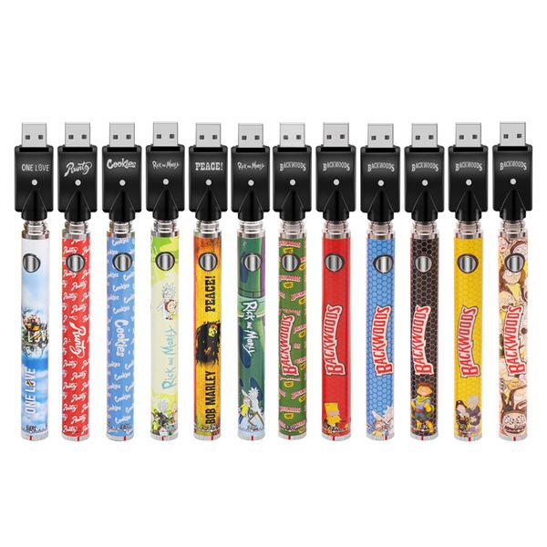 Cookies Backwoods Twist Baterias Pen Kit 1100mAh VV 510 Thread Pré-aquecimento de bateria para V9 g5 m6t th205 Cartuchos de óleo grosso com carregador USB