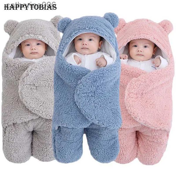 Sacos de dormir Happytobias Fofos e macios para bebês recém-nascidos Sacos de dormir para bebês Cobertores envoltórios de cama Envelope de lã Saco de dormir infantil 0-6-9 meses S01L231225