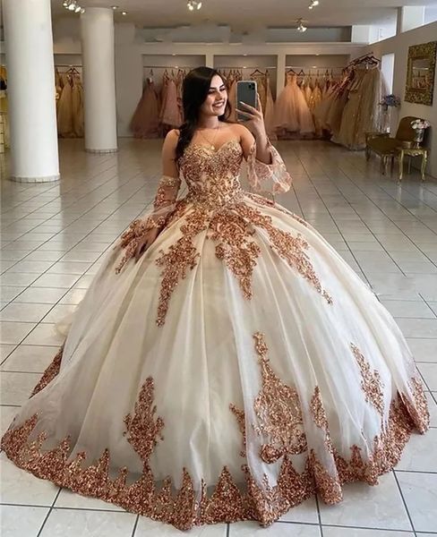 Vestidos quinceanera marfim lantejoulas festa de formatura vestido de baile personalizado zíper rendas até plus size novo aplique frisado querida tule