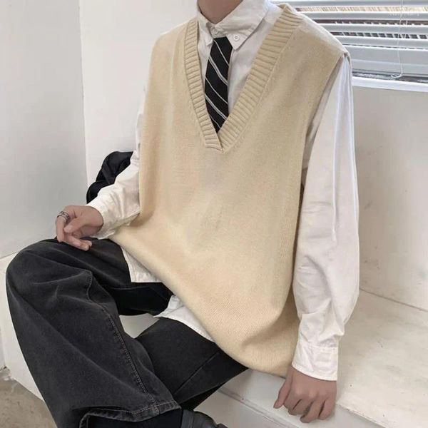 Мужские жилетки мужской свитер жилет с твердым цветом v шея без рукавов мужской трикотаж теплый эластичный анти-шип.