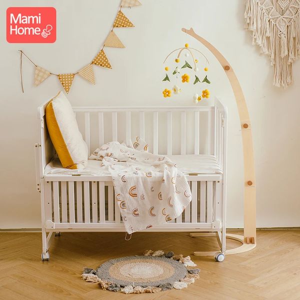 Bebê de madeira móvel berço cama sino chão suporte infantil pendurado brinquedos titular madeira nascido cama decoração suprimentos crianças presente 231225