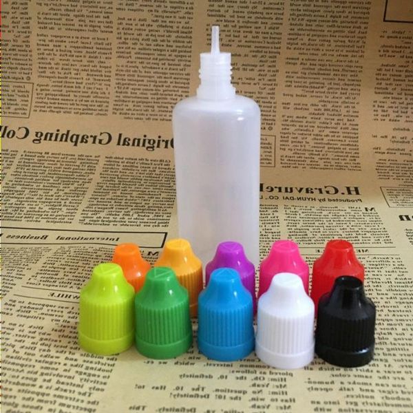 800pcs/lotto 60 ml pe e bottiglie liquide da 2 once in plastica e-juice bottiglie vuote tappi per bambini a prova di bambino consigli sottili per USA UK Sale xtqee