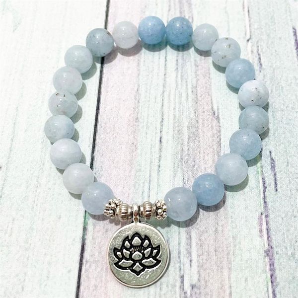 SN0861 Hochqualität Blau Chalcedon Bracelet Handamde Frauen Lotus Ohm Charme Yoga Armband Meditation Gleichgewicht Buddhistischer Schmuck260e