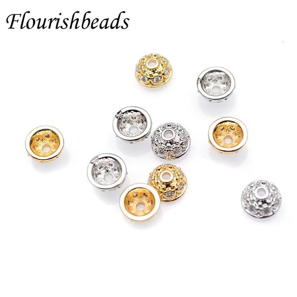50 Stück hochwertige vergoldete CZ-Perlen mit gepflasterten Zwischenstücken, Bulk-End-Charms, Perlenkappe für Schmuckherstellung, Zubehör 231225