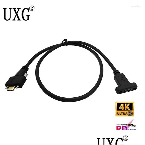 Conectores de cabos de computador S 90 graus USB 3.1 Tipo C Male para fêmea Extensão com parafuso de montagem do painel USB-C Droga de fio estendendo-se OTVBG