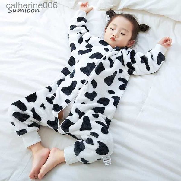 Sacos de dormir Vaca Desenhos Animados Flanela Crianças Bebê Saco de Dormir Saco Quente Roupas de Inverno Criança Sleepsack Pijama Para Meninas Meninos Crianças 1-6 YearsL231225