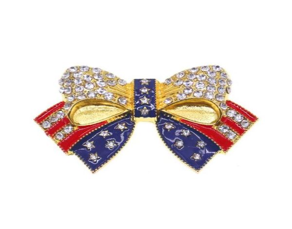 10 Teile/los Amerikanische Flagge Brosche Kristall Strass Schleife Form 4. Juli USA ic Pin2141947