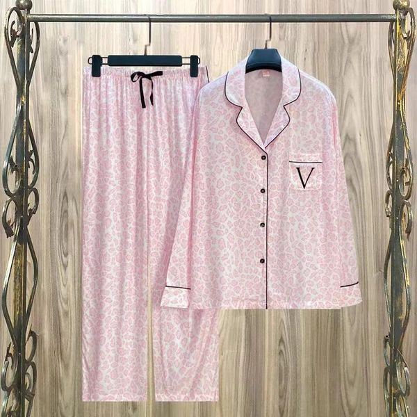 Pijama de roupas de sono feminina definir roupas de casa de duas peças de manga longa por atacado