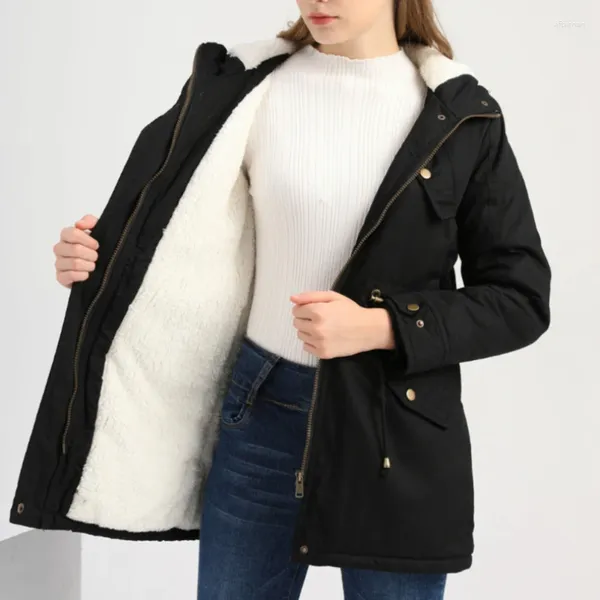 Trench da donna Cappello con cappuccio con cappuccio con cappuccio inverno giacca a vento e peluche per il tempo libero Mujer Mujer Long Coat Domana abbigliamento nero rosso