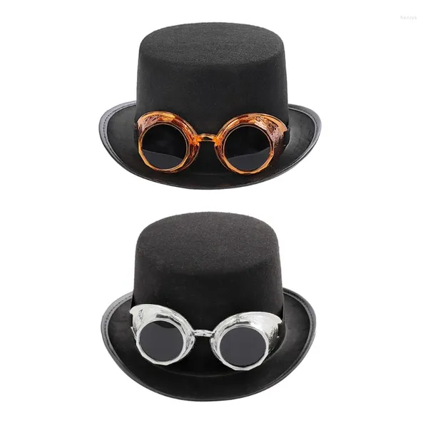 Berets Adult Top Hat Gentleman 20S Вечерняя одежда Формальная костюм с высоким съемным очком для очков Хэллоуин.