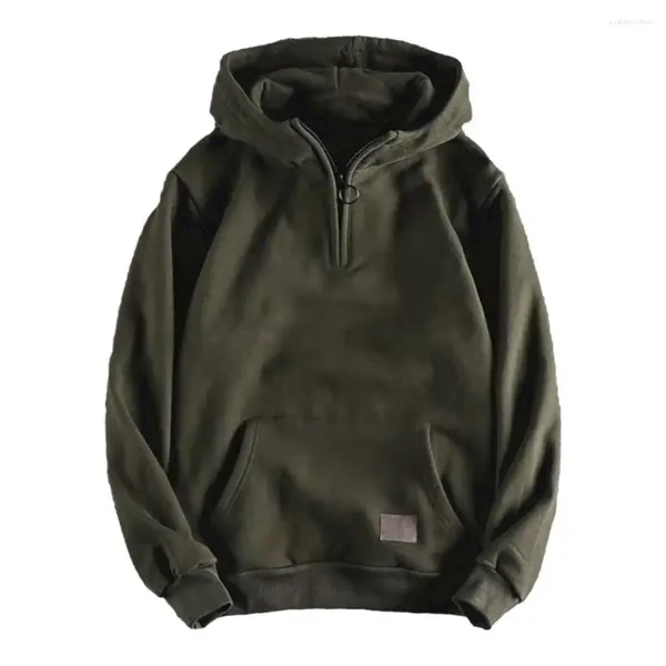 Erkek Hoodies Erkek Sweatshirt kapüşonlu fermuarlı kalınlaşmış kış düz renkli moda sıcak kapüşonlu fermuar dekor elastik manşet büyük cep